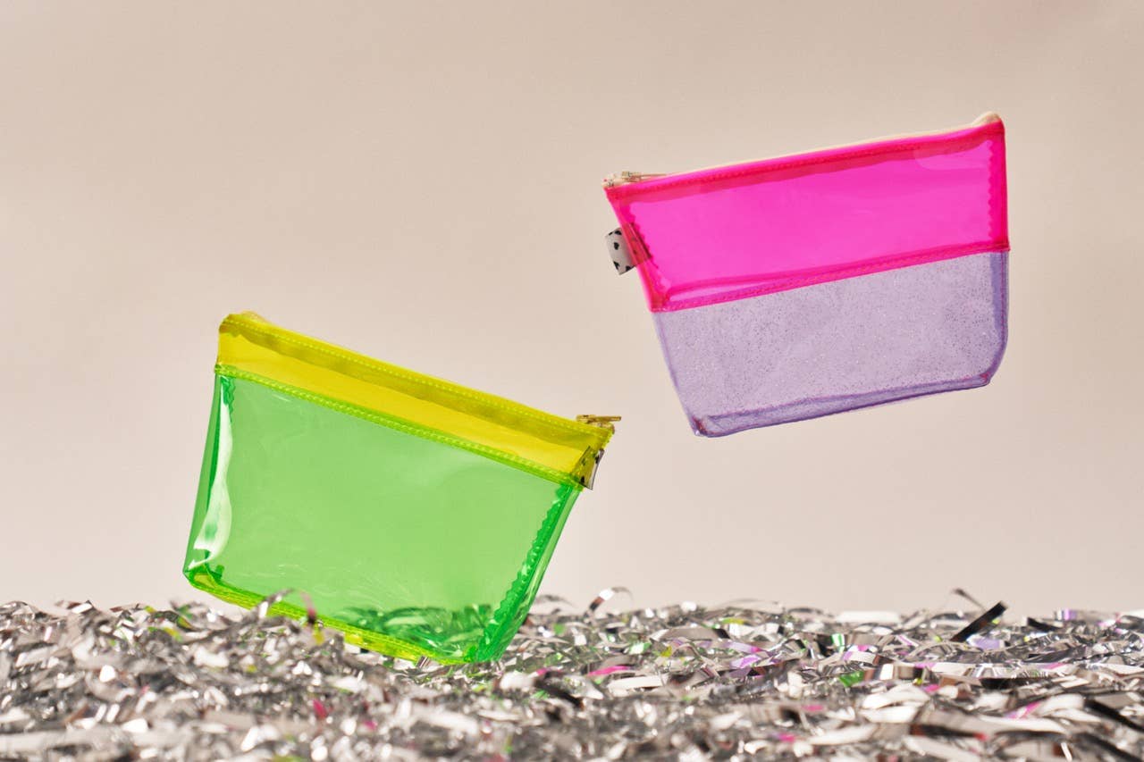 Pink & Purple Glitter Vinyl Flat-Bottom Pouch