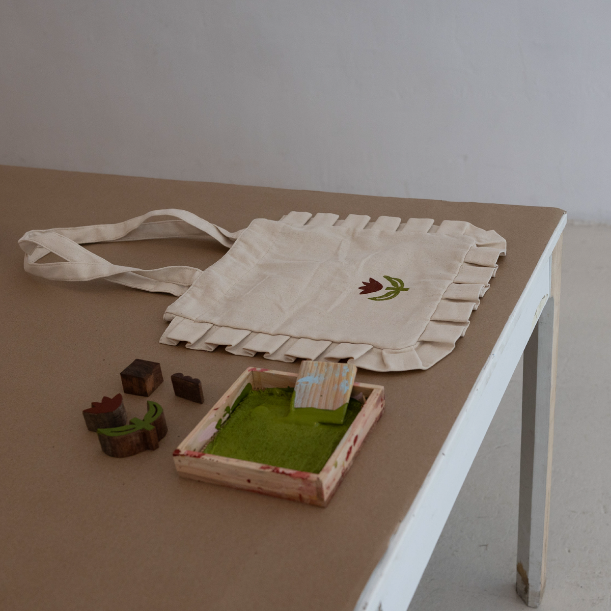Hand-Carved Wood Blocks + Canvas Bag