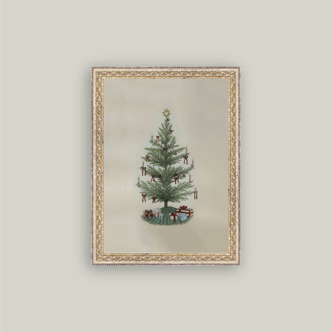 Vintage Tree with Bows Framed Antique Art 12x16
