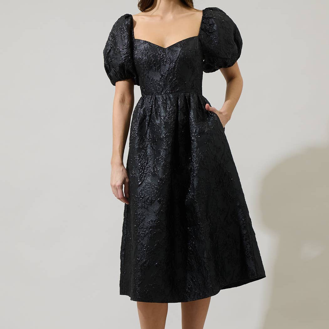 Danica Jacquard Alessi Puff Sleeve Midi Dress