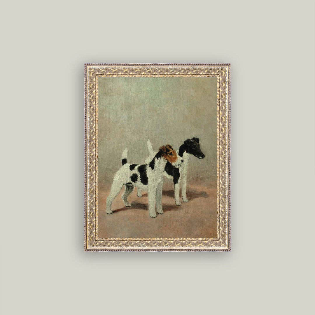 Capture timeless charm with this Two Fox Terriers Framed Antique Art. Featuring a vintage-inspired depiction of these lively dogs, it brings warmth and character to any room. Perfect for dog lovers seeking to add a nostalgic touch, this piece combines classic artistry with heartfelt appeal, making your space feel welcoming and thoughtfully decorated.

Details:

8” x 10”
Artwork Material: Printed on premium canvas fabric for a lasting, textured finish.
Measurement reflects the outside dimensions of the frame