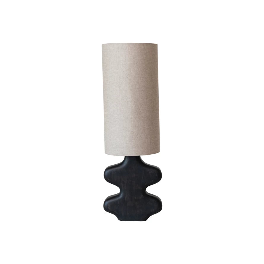 Mango Wood Abstract Shaped Table Lamp w/ Cotton Shade