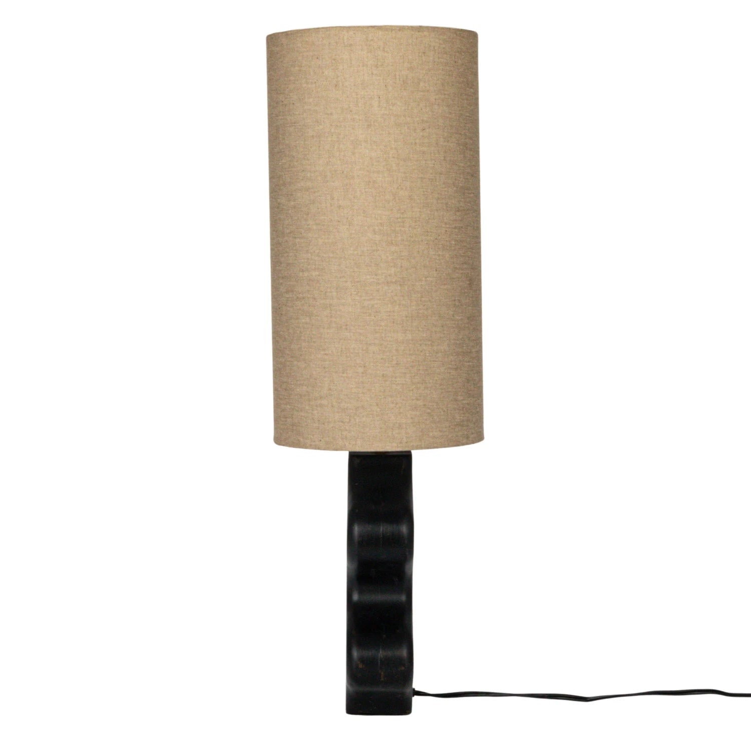 Mango Wood Abstract Shaped Table Lamp w/ Cotton Shade