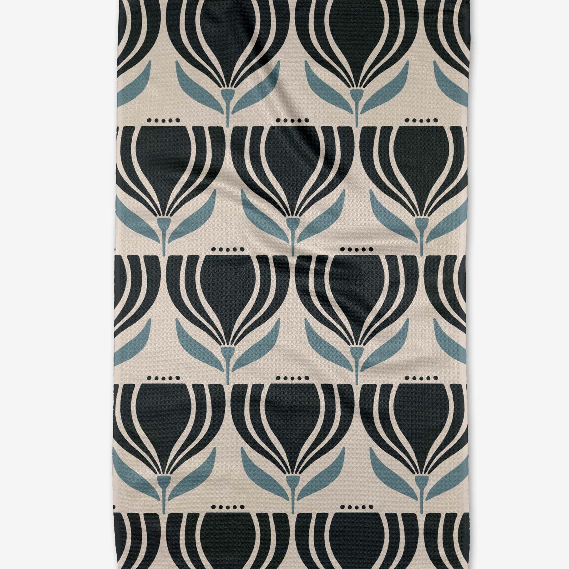 Florian Tea Towel. black, cream & blue