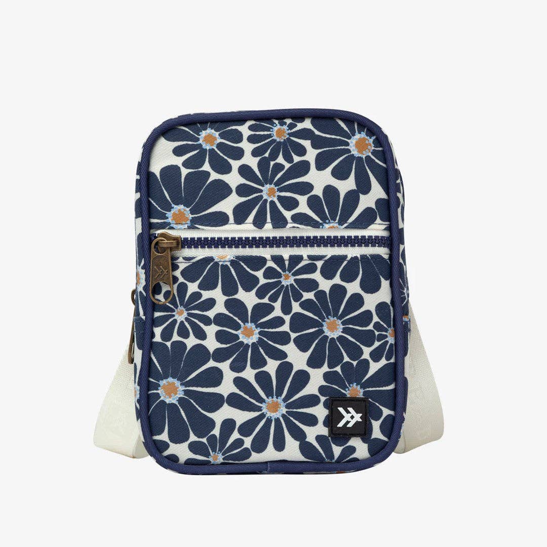 Small bag with blue floral pattern on a white background