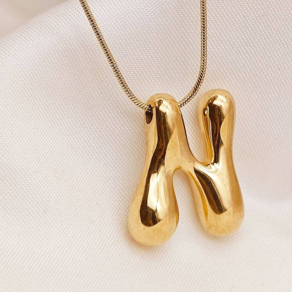 Gold Bubble Letter Initial Necklace - A Through Z