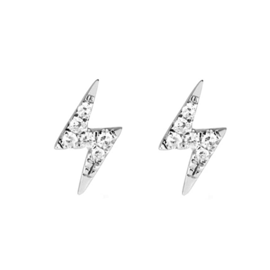 This delicate little lightning bolt earring pair in silver symbolizes power, swiftness and decisiveness. Lightning represents a split-second moment. Use these bolts to harness that energy and charge forward.
gold plated with cubic zirconia stones
extra layer of tarnish resistance

Curated by Mineral and Matter
