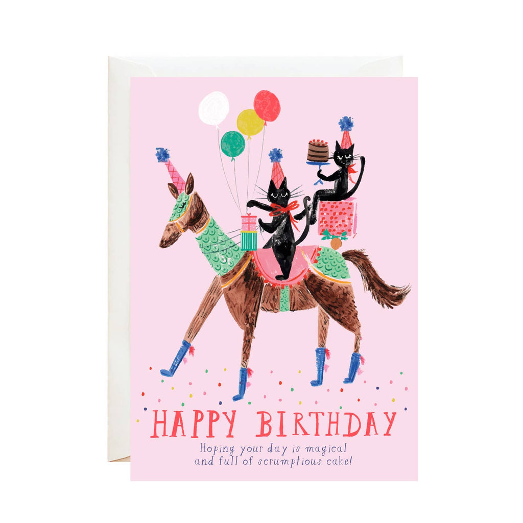 Make someone's day magical with this quirky greeting card featuring cat's riding a unicorn. Perfect for birthday wishes or just to let someone know you're thinking of them Why have a normal card when you can have cat's riding a mythical creature?