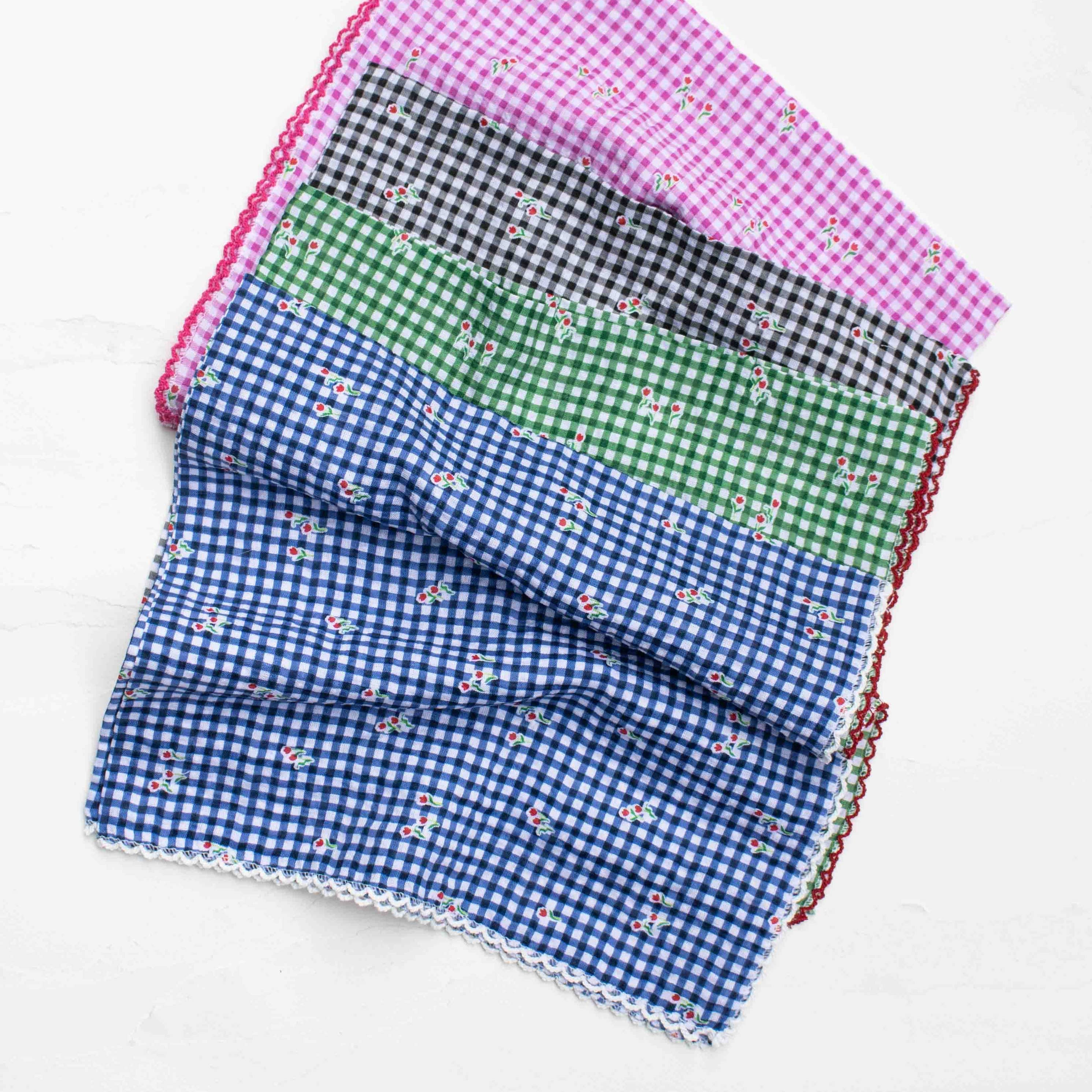Gingham Floral Cotton Blend Scarfs