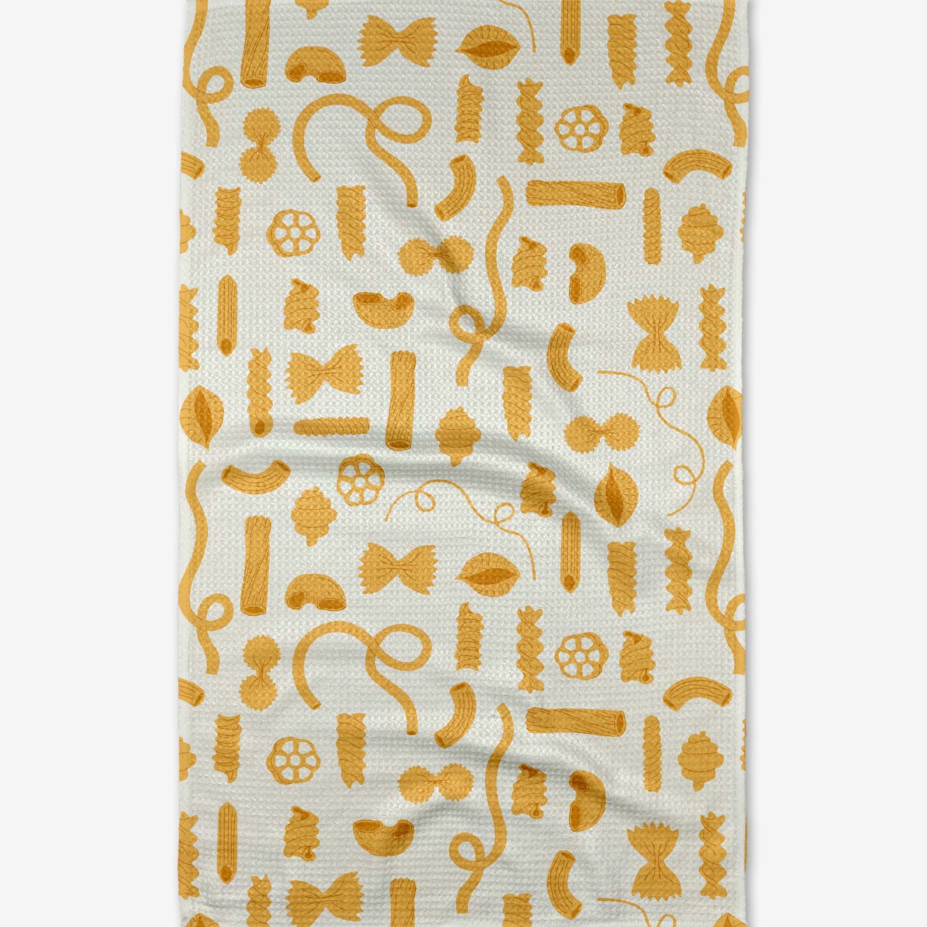 White towel with yellow pasta pattern on a white background TEA TOWEL