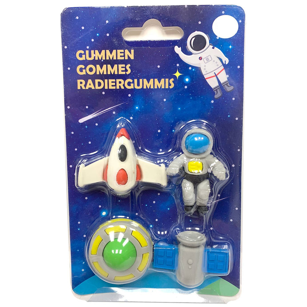 Outer space puzzle erasers     Includes  rocket, astronaut, ufo, and satellite     Dimensions  3.5″ x 0.8″ x 5.8″