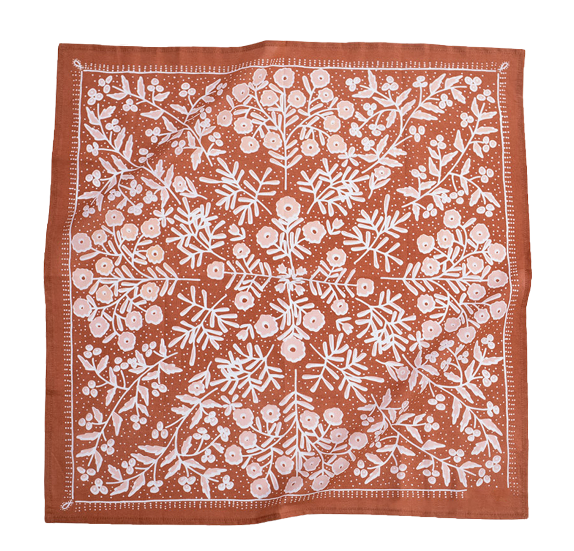 Floral patterned fabric square on a white background