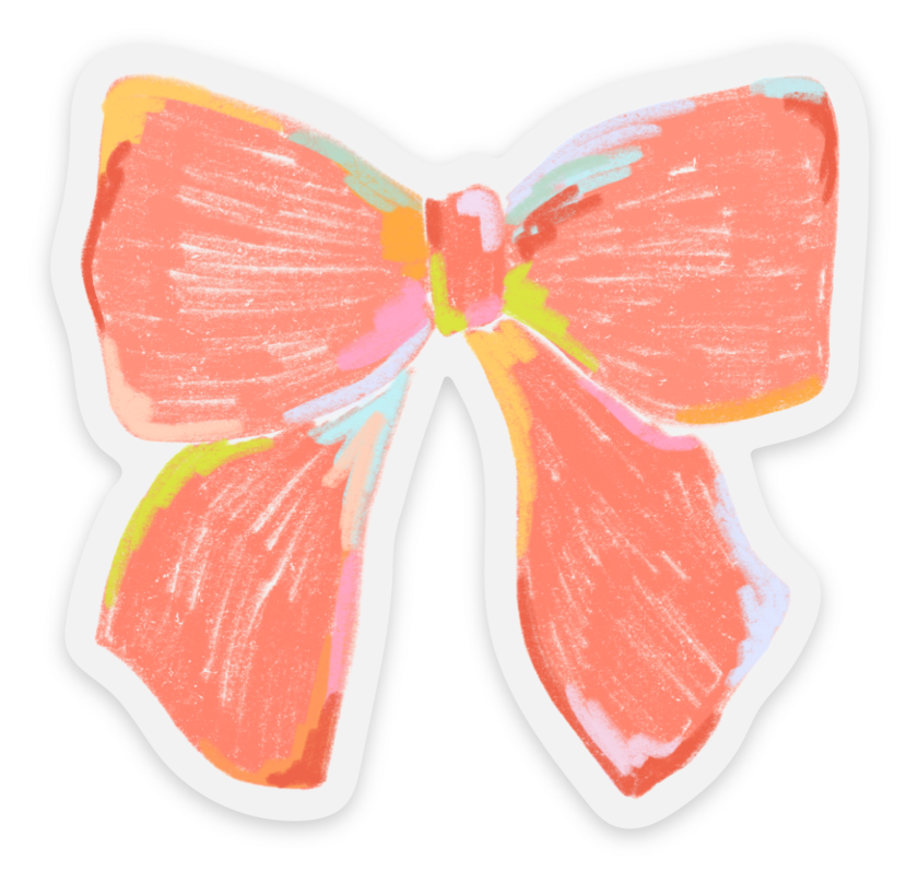 Clear Bright Coral Bow Sticker