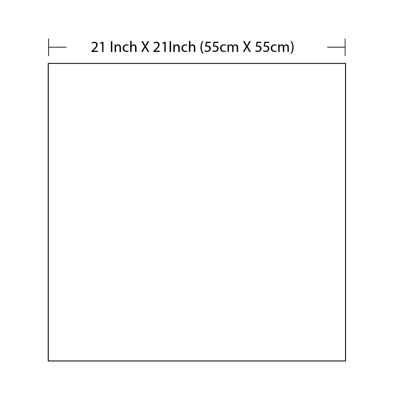 Rectangular area with dimensions 21 inches by 21 inches (55cm by 55cm) on a white background.
