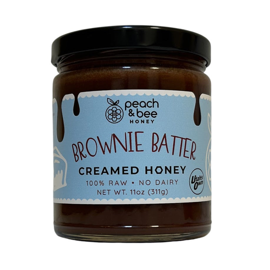 brown batter creamed honey in an 11 oz glass jar