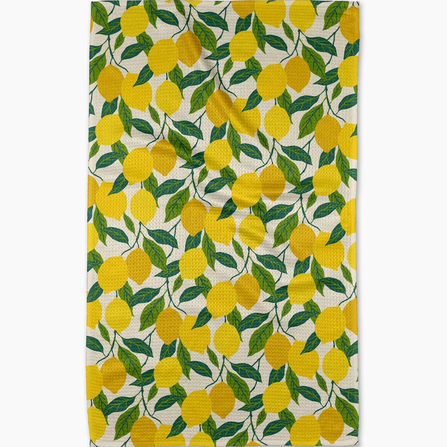 Tea towel with lemon pattern on a white background