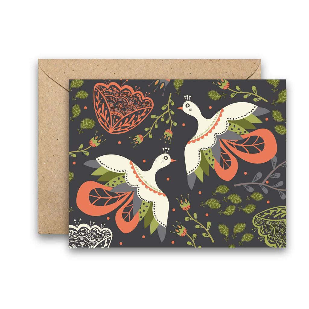 Send some love with this charming Gray Blooming Birds Greeting Card. Perfect for any occasion, this card features a beautiful design of blooming birds on a gray background. Spread joy and laughter with this playful card.