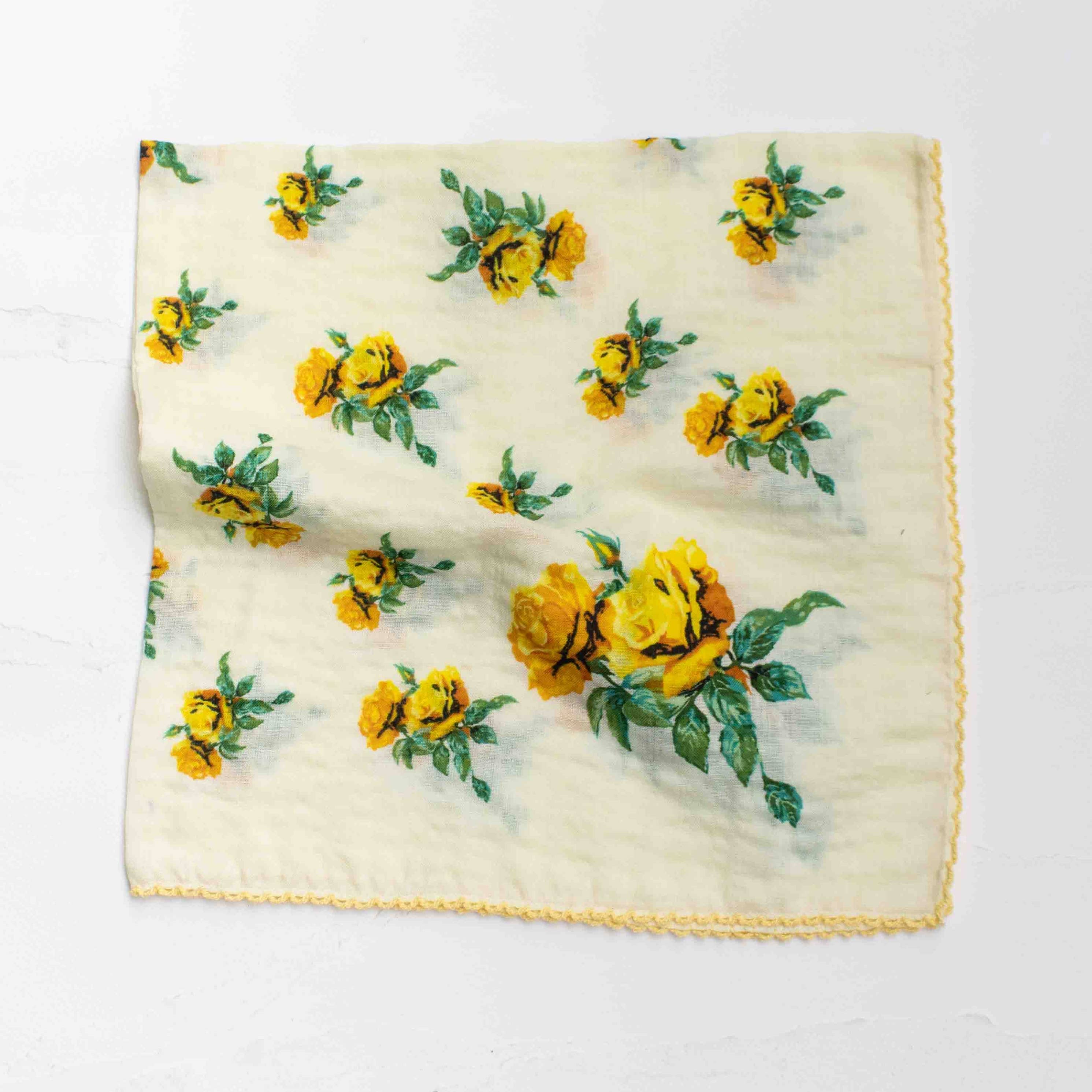 Vintage Rose Print Cotton Rayon Scarf - yellow