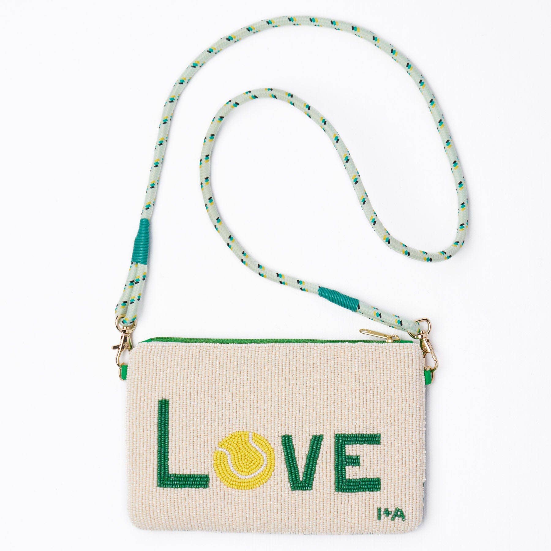 Leila Tennis Seed Bead Clutch With Strap