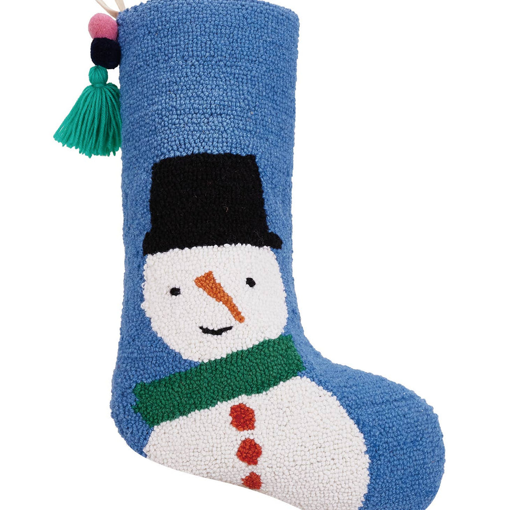 Snowman Stocking With Pom Pom Tassel     Features Handcrafted 100% poly cotton velvet     Size  12X20"