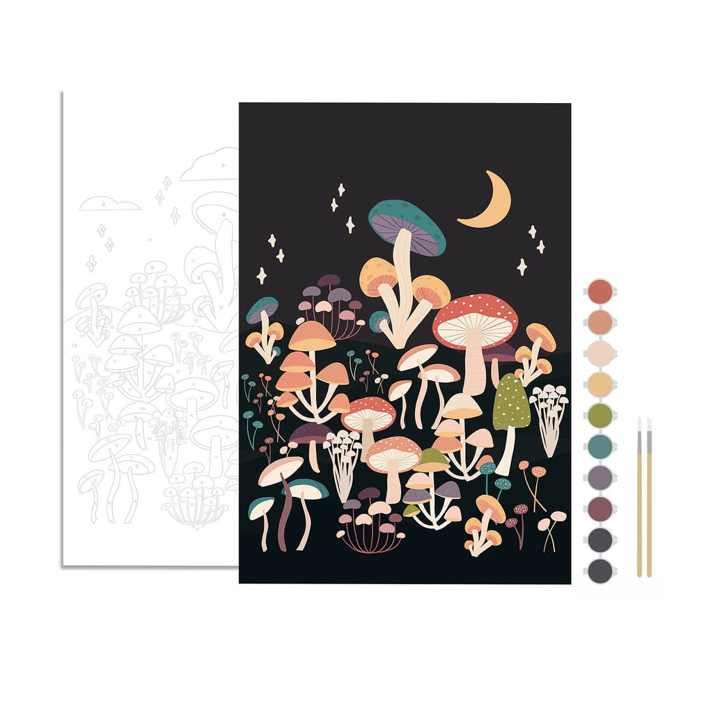 Night Mushrooms Meditative Art Paint by Numbers: Embrace your creativity  Whether you paint alone as a therapeutic form of self care, or you paint in a group, our meditative art kits will help you tap into your inner creative, quiet the mind and and find deep relaxation.