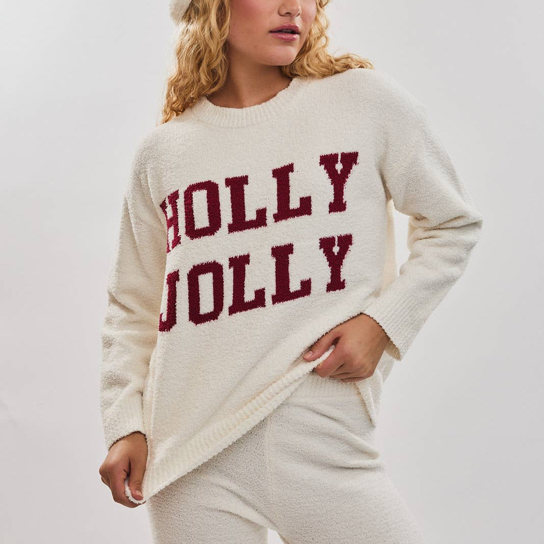 “Holly Jolly” White Matching Sweater Set