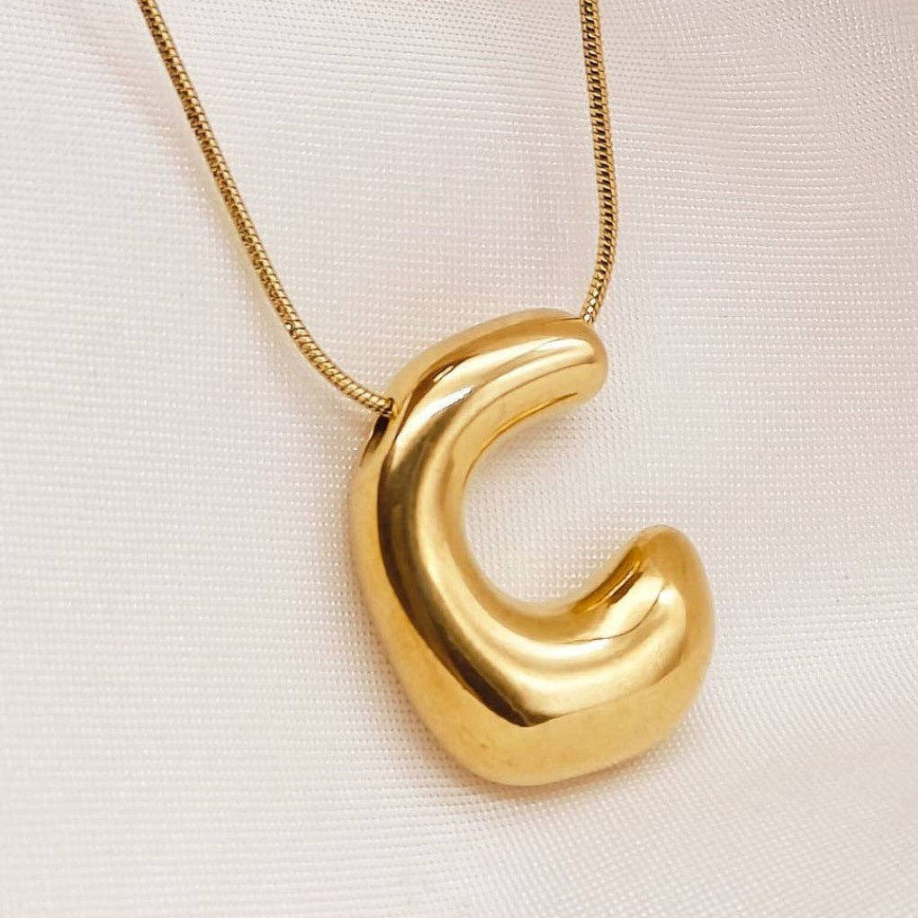Gold Bubble Letter Initial Necklace - A Through Z
