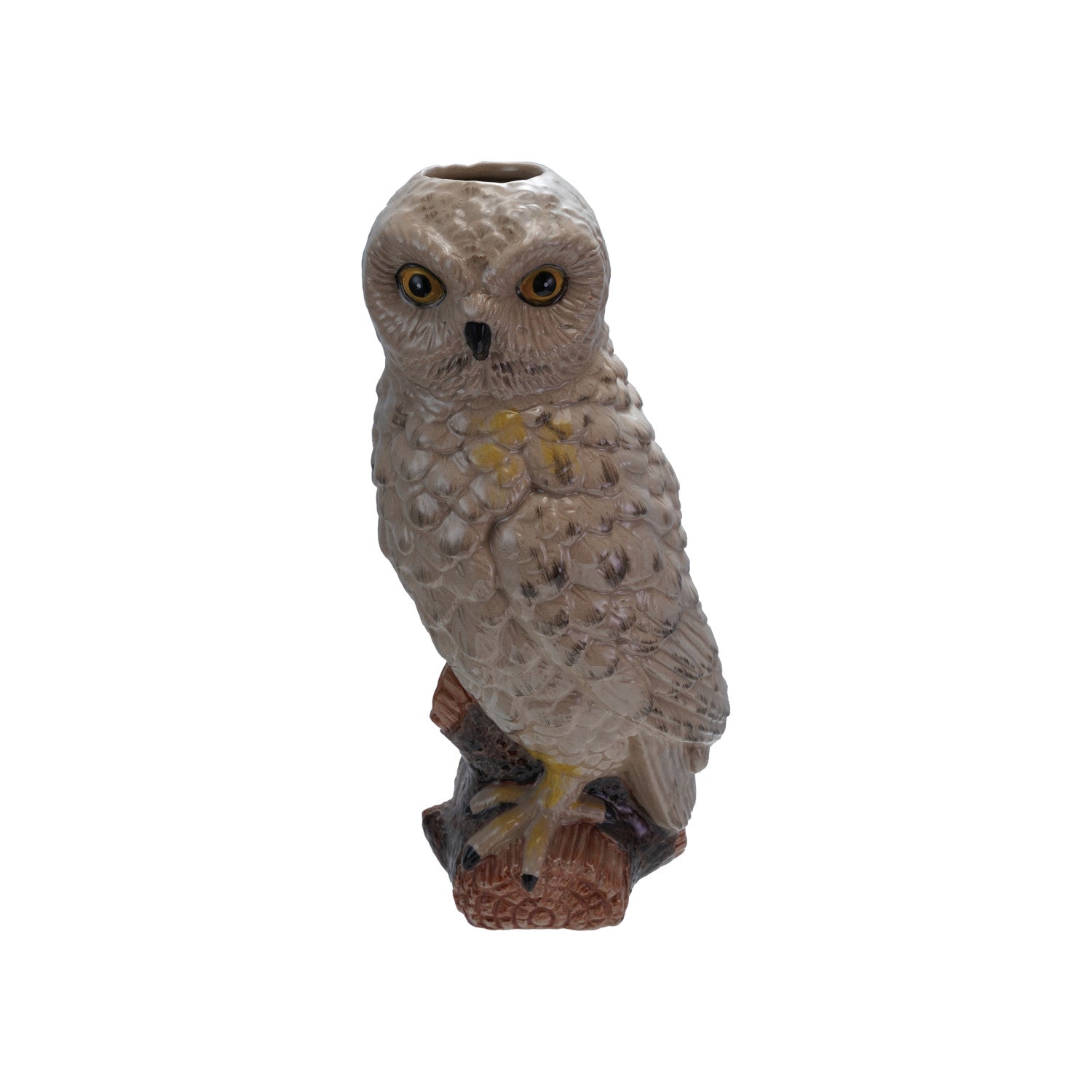 5-1/4"L x 4-3/4"W x 12"H Hand-Painted Stoneware Owl Shaped Vase