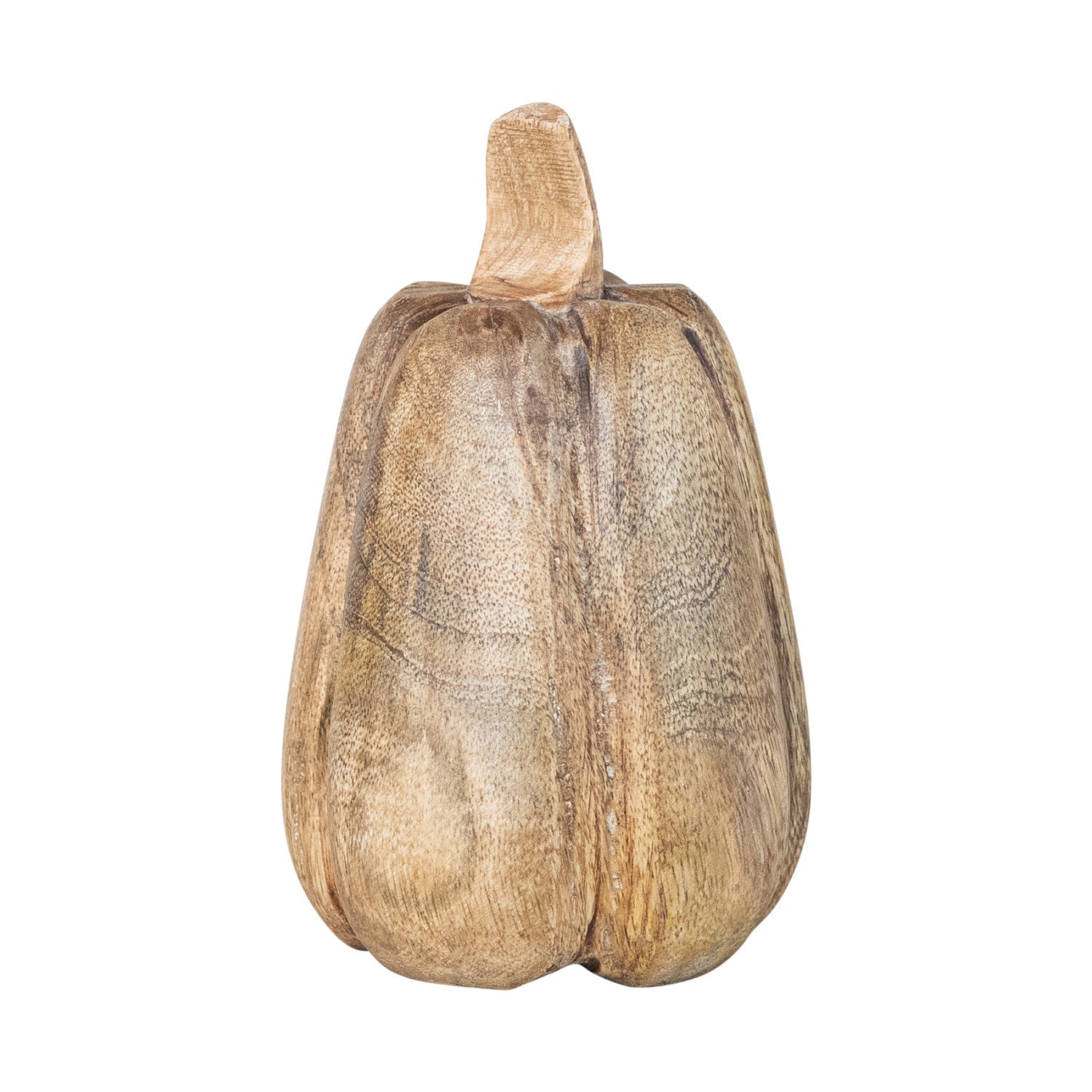 3-1/2" Round x 5-3/4"H Carved Mango Wood Pumpkin, Stained Finish