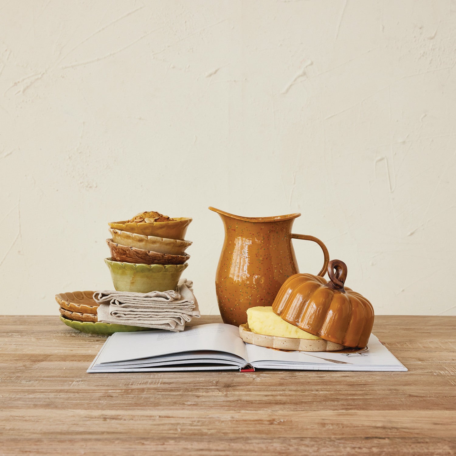 Stoneware Pumpkin Shaped Butter Dish