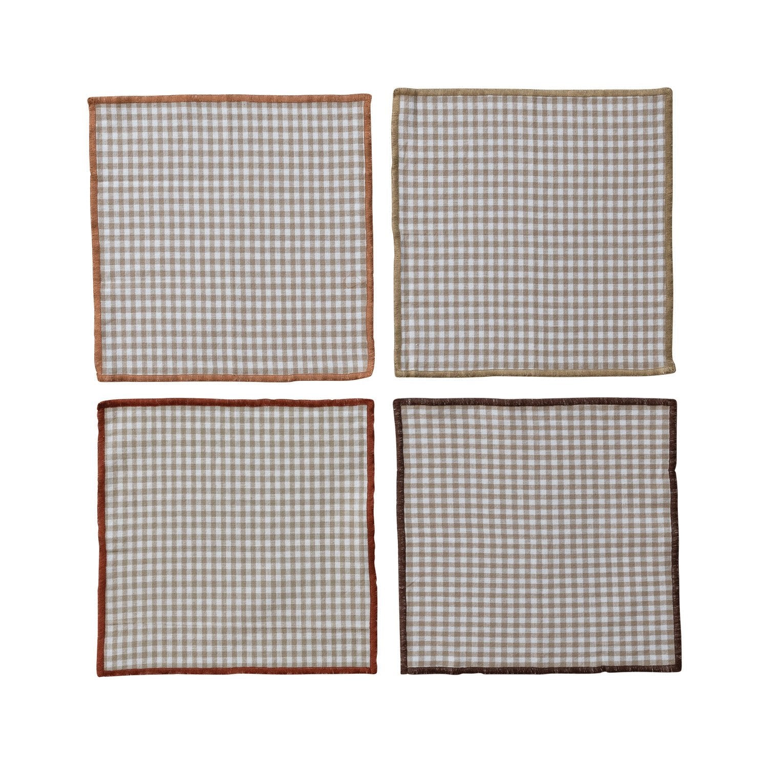 Cocktail Napkins with Stitched Edge & Jute Tie with Metal Ring, Set of 4