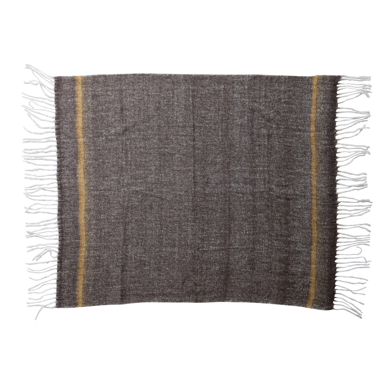 Brushed Acrylic & New Zealand Wool Throw with Stripe & Fringe