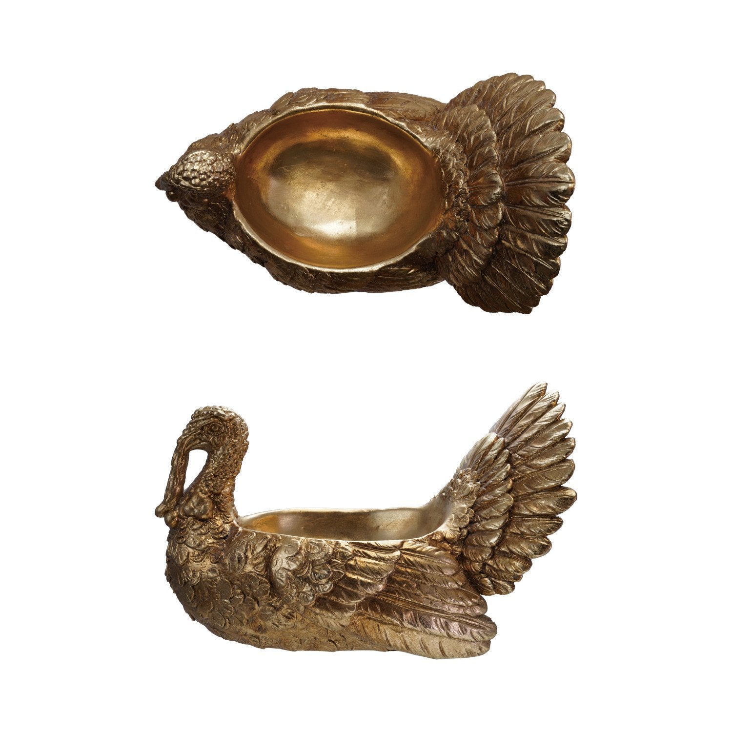 Decorative Resin Turkey Shaped Bowl, Antique Gold Finish