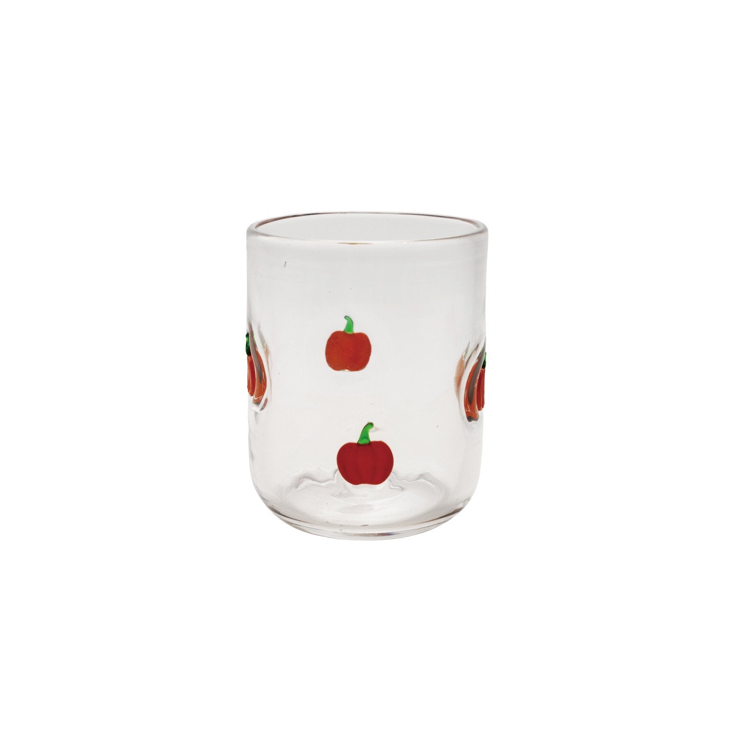 16 oz. Drinking Glass with Embedded Pumpkins, Orange Color & Green