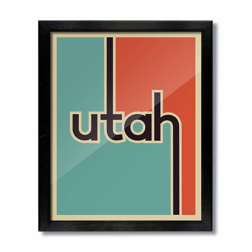 This is a high quality print of D & W Elements original, unique artwork, perfect for being framed or tacked to the wall. Blue with orange color & a cool Utah type print.