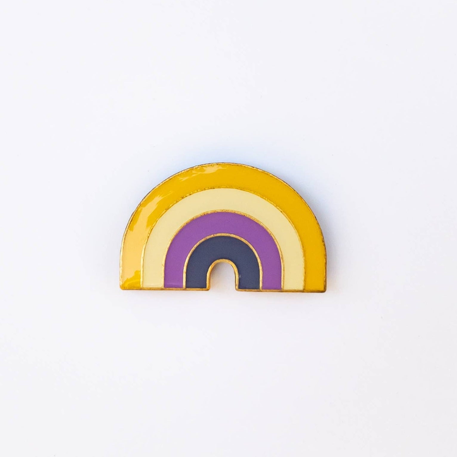 These LGBTQ+ Pride Rainbow pins have an antique brass and glossy epoxy finish for a classy vintage aesthetic. This pin features a retro style non-binary rainbow. Enamel pins are perfect for wearing on jackets, backpacks, bags, and other accessories. They can also be used to decorate pin boards, cork boards, and other surfaces. Enamel pins are also a popular choice for collectors, as they can be used to create a unique and personal collection!  Size: 1.25" soft enamel pin