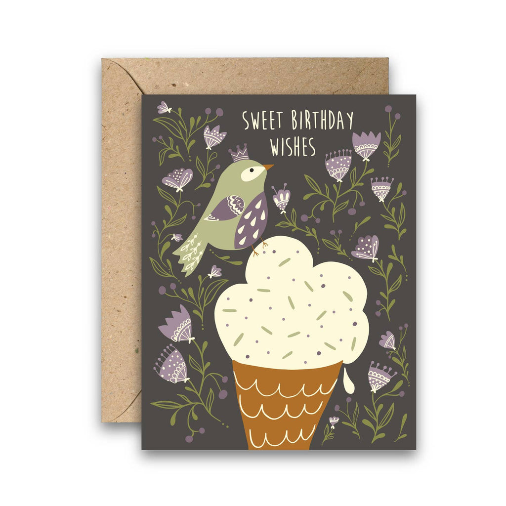 Sweet Birthday Wishes with a bird and ice cream cone