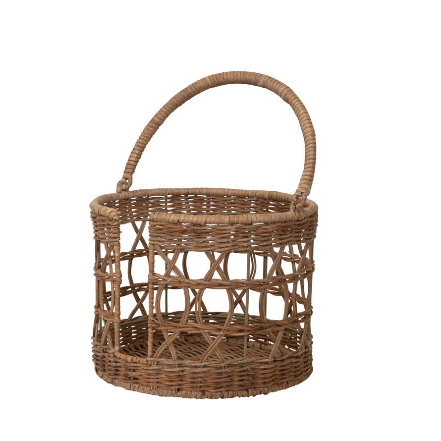 Hand-Woven Wicker Plate Basket w/ Handle - Holds 10" Plates