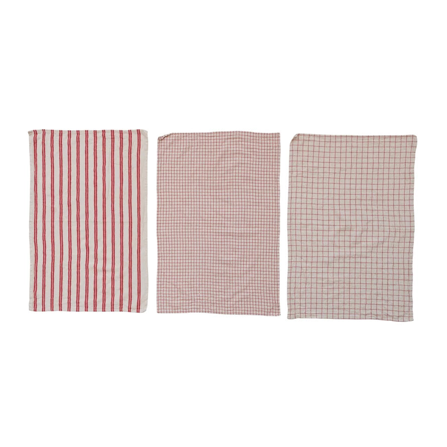 Make every meal memorable with these dynamic Woven Cotton Tea Towels! Made with soft, durable cotton, you’ll be sure to keep a good grip - even when the heat is on. Available in three colors, you can mix and match to create some mesmerizing tea towel magic in your kitchen! Wowza. Grid Pattern, Stripes, Red & Natural