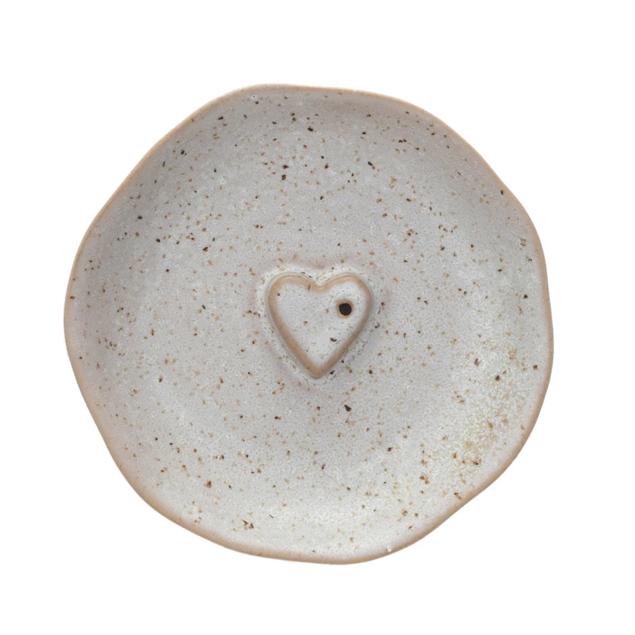 Stoneware Incense Holder w/ Embossed Heart