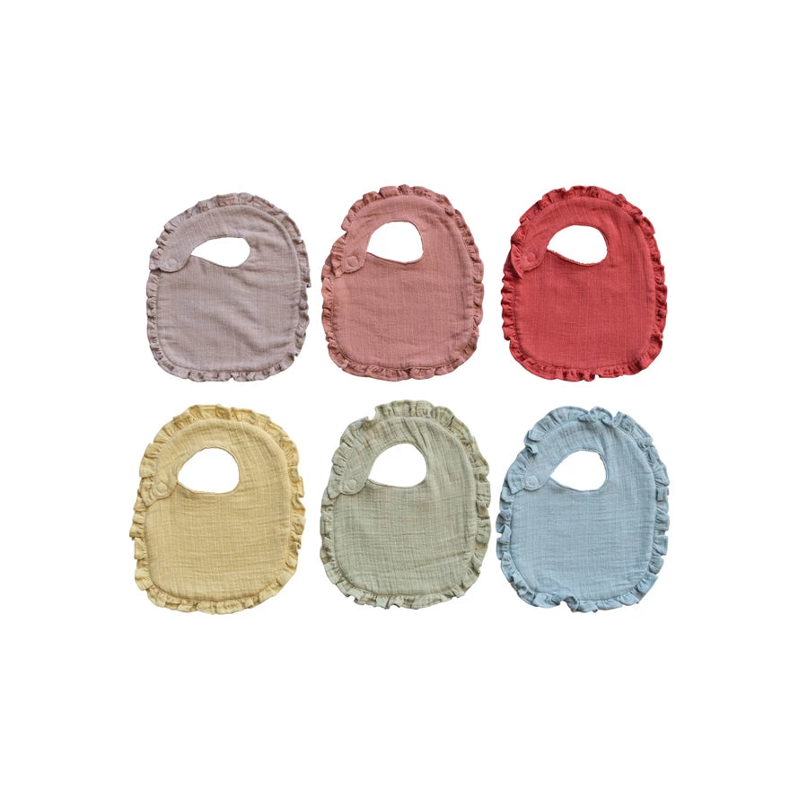 Cotton Double Cloth Baby Bib w/ Terry Back & Ruffles - 6 Colors