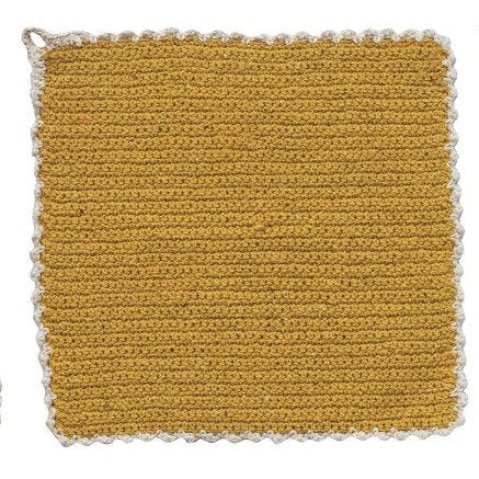 This cotton blend dish cloth features a soft cotton blend with a delicate crocheted edge and natural trim. Its earthy color adds warmth to your kitchen while providing durable absorbency for everyday use. Perfect for drying dishes or adding a cozy touch to your countertop.

Size

10.5x10.5