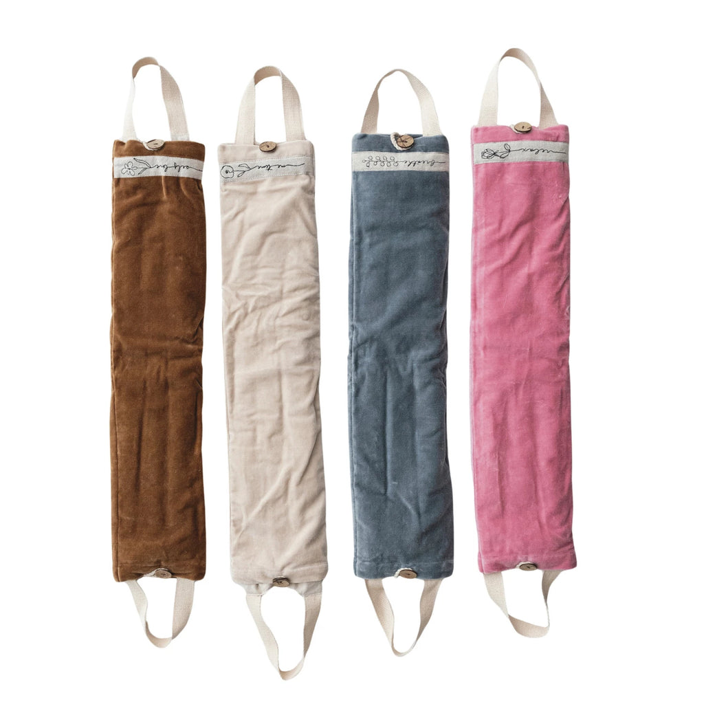 Microwaveable Hot/Cold Neck Wrap with embroidered saying, handles &amp; cotton velvet cover filled with natural lentils &amp; lavender.