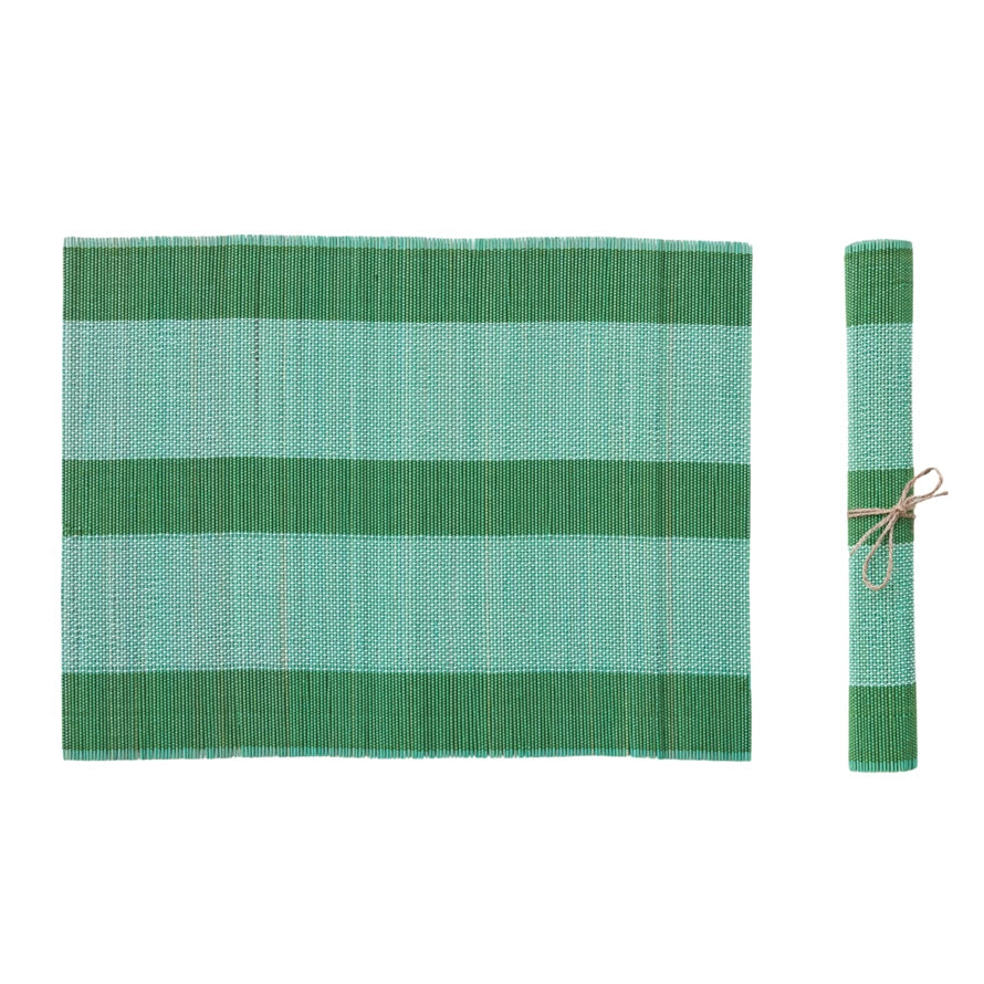 Striped Hand-Woven Bamboo Placemat - Teal & Green