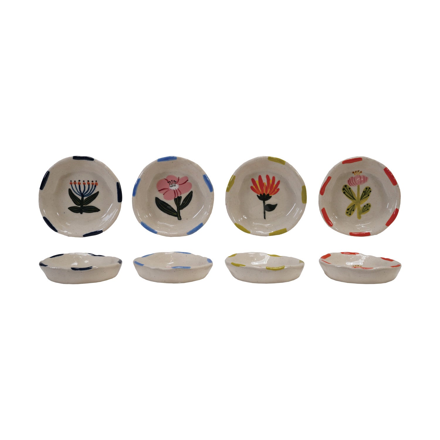 This hand-painted stoneware dish combines artistry with everyday functionality. Crafted with care, its unique design adds a personal touch to your table while providing a durable surface for serving your favorite meals. Perfect for those who appreciate handmade quality and want to bring warmth and character to their dining experience. 3-1/4" Round