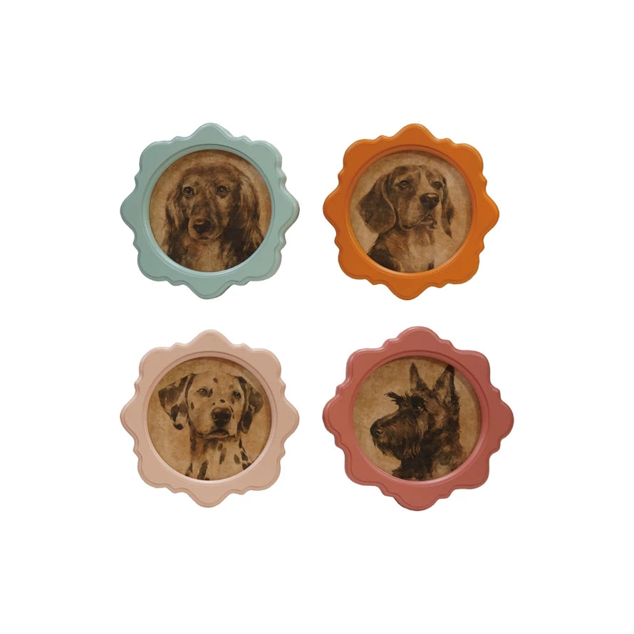 Add a touch of whimsy to your space with this framed wall décor featuring a charming vintage reproduction of a dog. Perfect for dog lovers and vintage art fans alike, this playful piece brings personality and nostalgia to any room. Its classic frame highlights the delightful image, making it a fun and stylish accent for your home or office.9-3/4" Round. Dark Pink