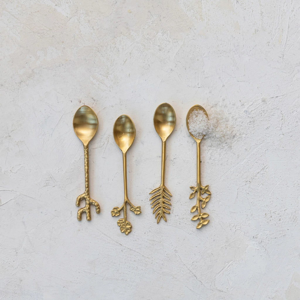 Elevate your kitchenware with our Brass Spoon! Featuring a unique Botanical Shaped Handle design, it comes in 4 styles to add a touch of whimsy to your cooking experience. Made of durable brass, it's not just a pretty piece but also functional. Spice up your cooking with style!