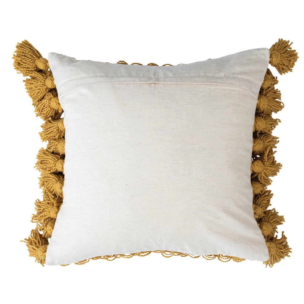 Add a touch of boho charm to your home decor with our Woven Cotton Pillow. Featuring playful Ric Rac stripes and tassel accents, this pillow is both stylish and cozy. Made from high-quality cotton, it's the perfect addition to any couch, chair, or bed.