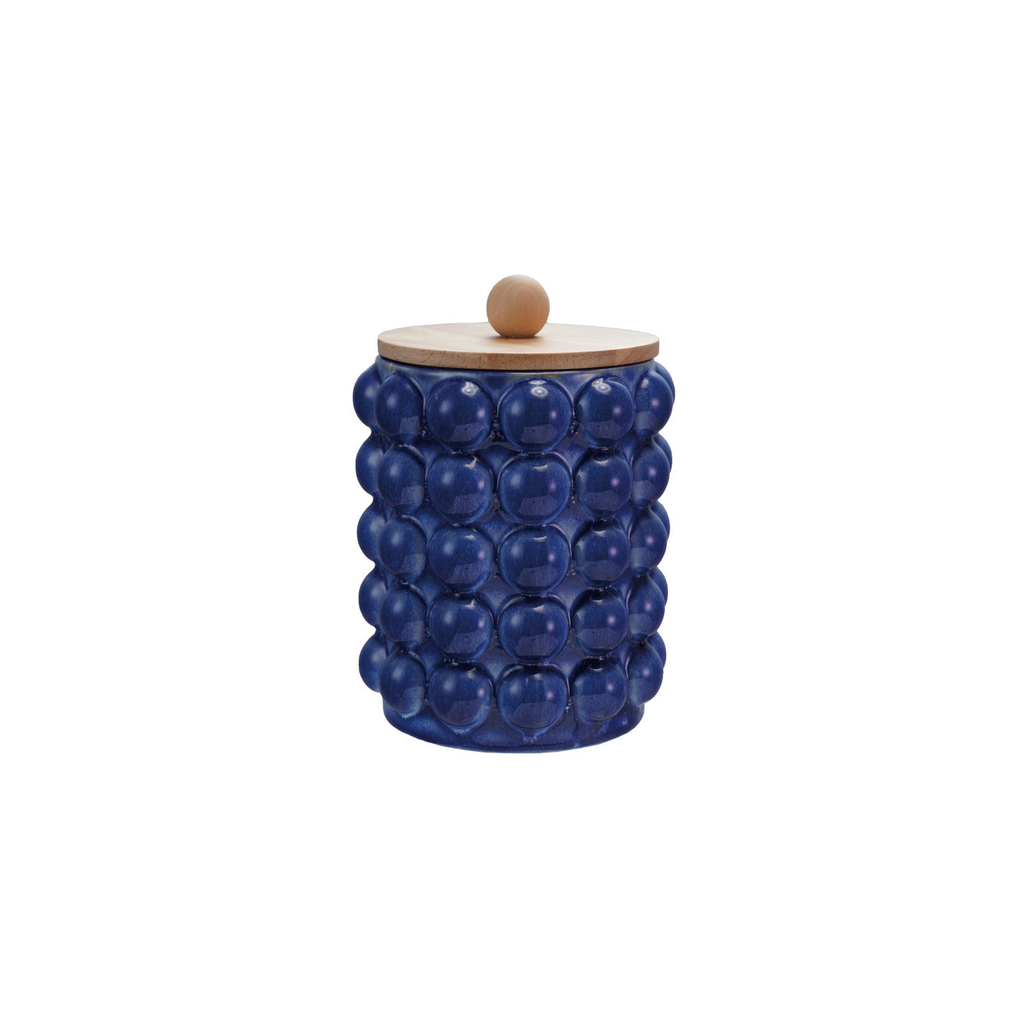 Add a splash of fun to your kitchen with this Blue Raised Dot Stoneware Canister! Its cheerful raised dot texture and vibrant blue color brighten up any countertop while keeping your goodies fresh and within reach. Perfect for storing snacks, coffee, or baking essentials, this sturdy canister combines style and practicality in one playful package. 5-3/4" Round