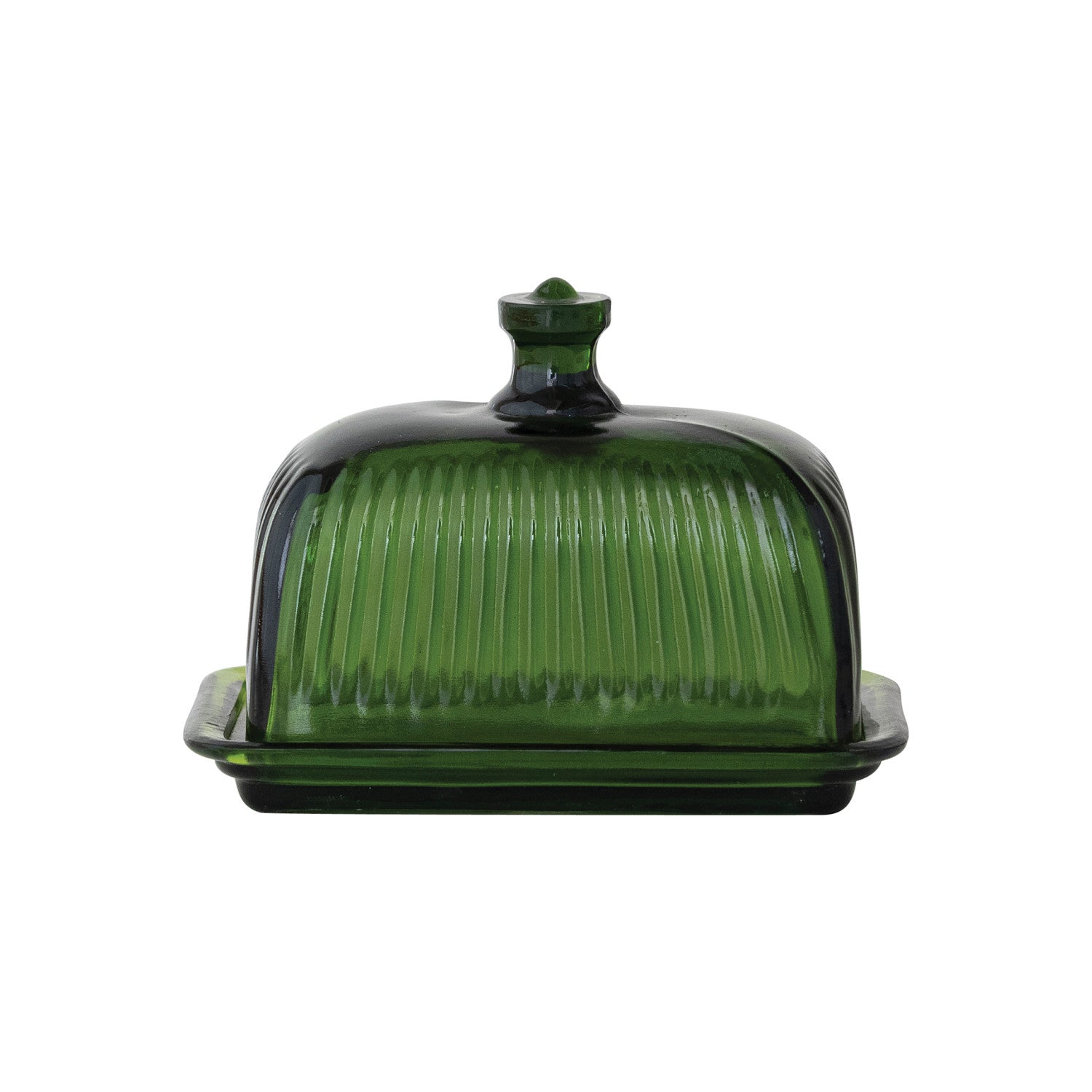 Creative Co-Op Ribbed Glass Butter Dish